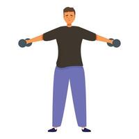 Young man lifting weights, maintaining fitness routine vector