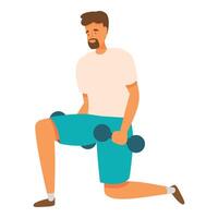 Man lifting weights doing lunges during home workout routine vector