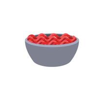 Grey bowl filled with red spicy korean instant noodles side view vector