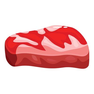 Big red piece of raw meat is lying on white background