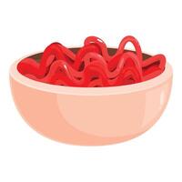 Big bowl filled with delicious looking red pickled ginger strips vector