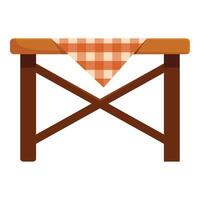 Wooden table with red checkered tablecloth covering top surface vector