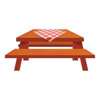 Wooden picnic table covered with red gingham tablecloth standing on a white background vector