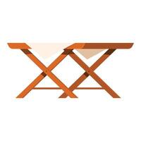 Wooden folding table covered with tablecloth standing on white background vector