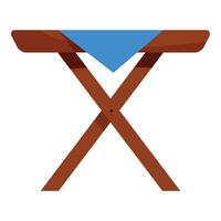 Wooden folding table covered with blue tablecloth standing on white background vector