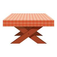 Wooden table with a red checkered tablecloth covering the top surface vector