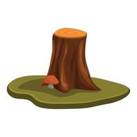 Old tree stump growing on green grass with a mushroom vector