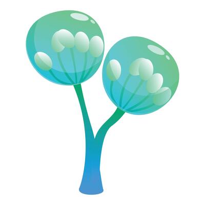 Blue alien tree growing upward with round leaves