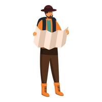 Traveler is looking at a map trying to find his way vector