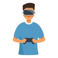 Young man playing with vr glasses holding game controller vector