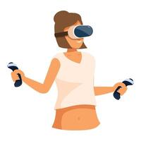 Woman playing virtual reality game using headset and controllers vector