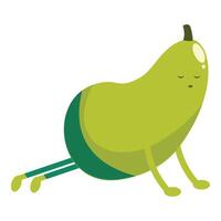 Funny green pear character doing push ups on a white background vector