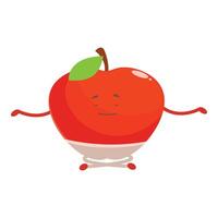 Red apple cartoon character meditating in yoga lotus pose vector