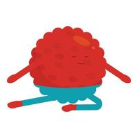 Funny red character wearing blue pants doing splits exercise vector