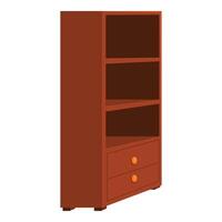 Wooden bookshelf with drawers standing on white background vector