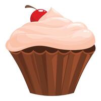 Delicious cupcake with pink frosting and cherry on top vector