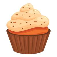 Single cupcake with orange cream and chocolate chips topping on white background vector