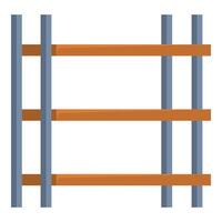 Empty wooden shelf with metal racks standing isolated on white background vector