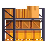 Warehouse storage system organizing packages on pallets vector