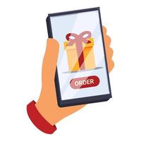 Customer ordering gift using mobile application for online shopping vector