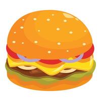 Delicious burger with beef, cheese, salad and tomatoes is waiting to be eaten vector