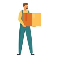 Delivery man in uniform is carrying a large cardboard box vector