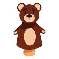 Brown bear hand puppet wearing a scarf is standing and smiling vector