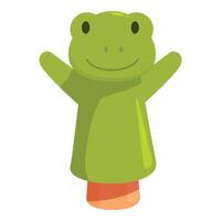 Funny green frog hand puppet smiling and waving vector