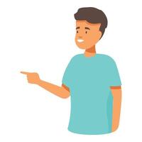 Young man pointing his finger showing something interesting vector