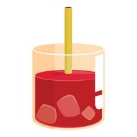 Glass with red drink with ice and straw being prepared for cocktail party vector