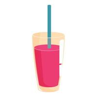Tall glass with pink juice and straw is standing on white background vector