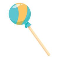 Blue and yellow swirl lollipop with wooden stick isolated on white background vector