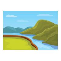 River running through green meadow surrounded by mountains vector