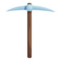 Cartoon pickaxe mining tool with wooden handle for extracting minerals vector