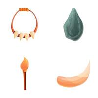 Primitive tool icons set cartoon vector. Stone age tool vector