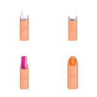Female manicure icons set cartoon vector. Various shape and color of nail vector