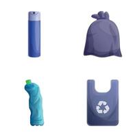 Garbage recycling icons set cartoon vector. Plastic container near trash bag vector