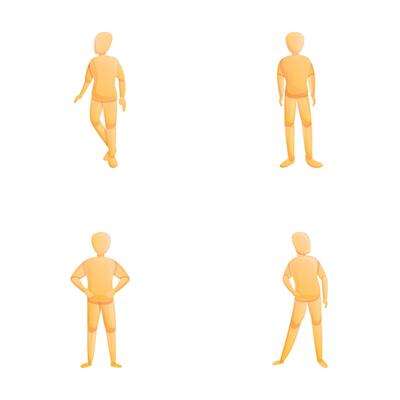 Atelier mannequin icons set cartoon vector. Different mannequin