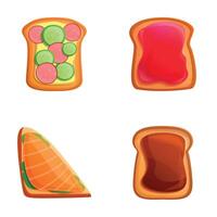Fresh sandwich icons set cartoon vector. Toast with different ingredient vector