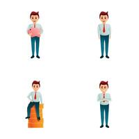 Saving concept icons set cartoon vector. Man with piggy bank and coin stack vector