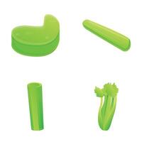 Fresh celery icons set cartoon vector. Sliced green celery stem vector