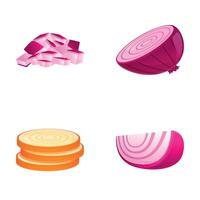 Raw onion icons set cartoon vector. Various chopped onion vector