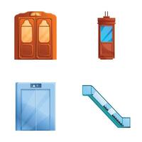 Lifting installation icons set cartoon vector. Escalator and various elevator vector