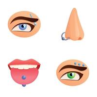 Facial piercing icons set cartoon vector. Piercing of various face part vector