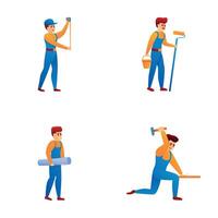 Handymen icons set cartoon vector. Team of worker with tool and equipment vector