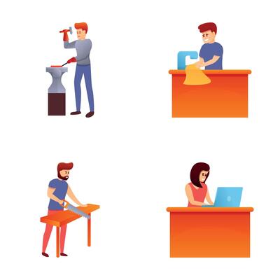 Professional icons set cartoon vector. Blacksmith carpenter manager and designer