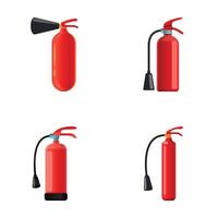 Different extinguisher icons set cartoon vector. Various red fire extinguisher vector