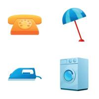 Hotel accessory icons set cartoon vector. Hotel accessory and equipment vector