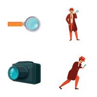 Sleuth icons set cartoon vector. Private detective at work vector