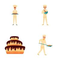 Pastry man icons set cartoon vector. Confectioner making cake and cookie vector
